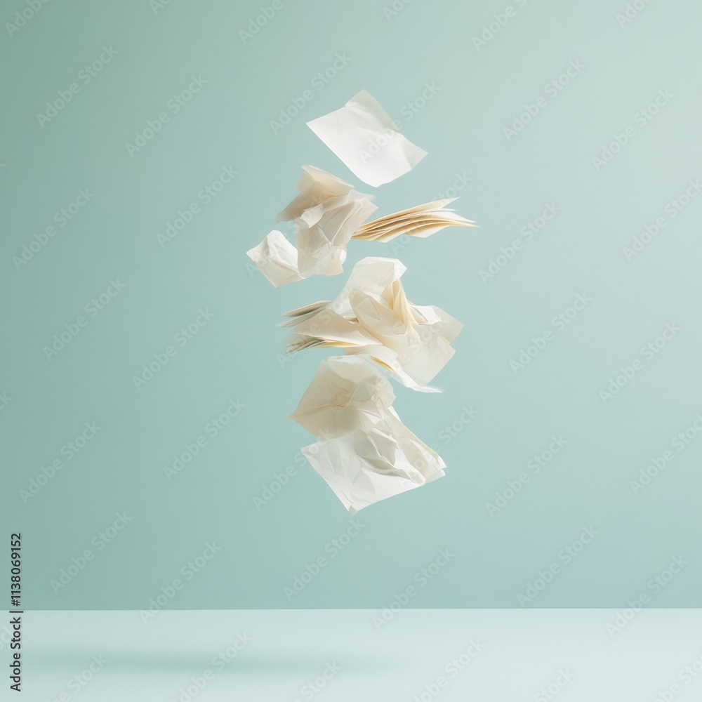 Poster ethereal minimalism floating papers in surreal light