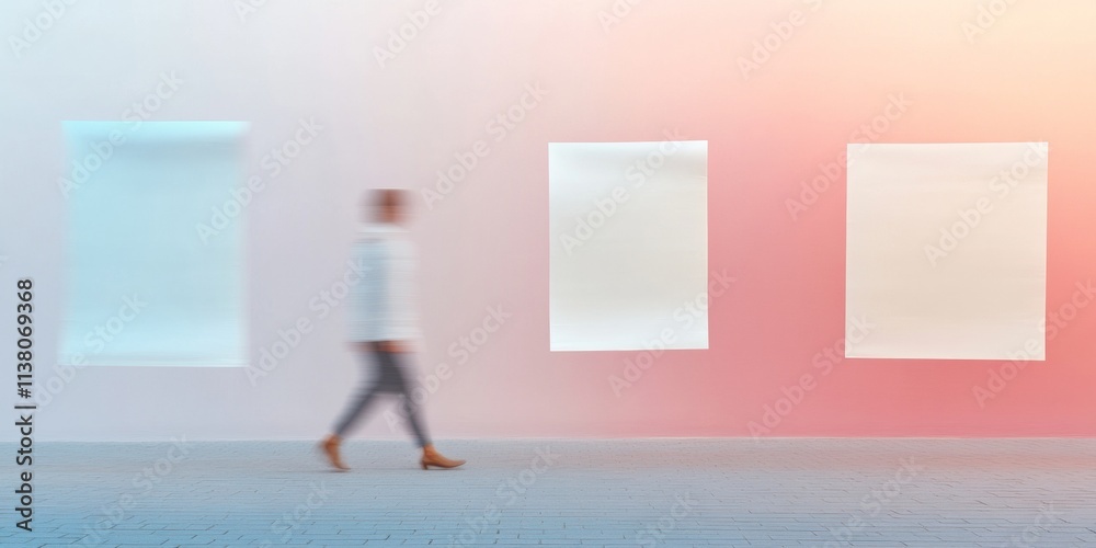 Poster dreamlike minimalism in modern education spaces with floating papers and soft pastel light