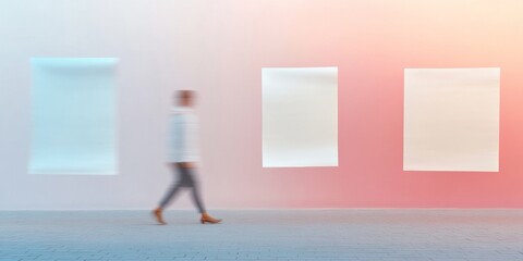 Fototapeta premium Dreamlike Minimalism in Modern Education Spaces with Floating Papers and Soft Pastel Light