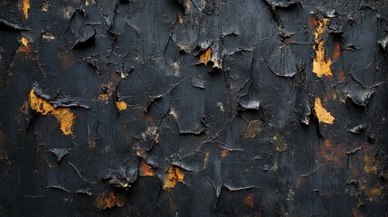 Obraz premium Textured background of weathered and peeling paint in dark colors with hints of rust and orange for a vintage or industrial aesthetic
