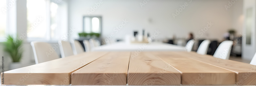 Aufkleber A wood table top serves as a versatile backdrop for product displays and key visuals in a modern white office setting._00001_