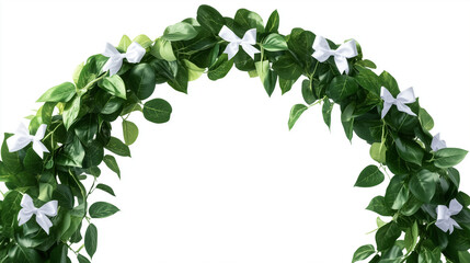 Fototapeta premium Green leaf archway with white bows isolated on white background