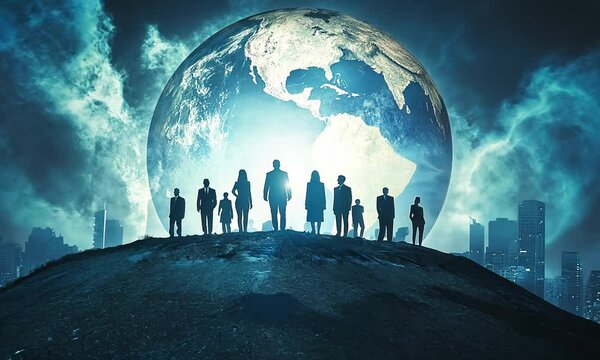 business team with world map