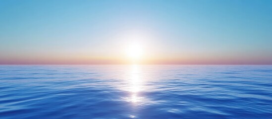 Fototapeta premium Tranquil beach sunset with serene blue hues reflecting on calm ocean waters creating a peaceful and picturesque evening scene.