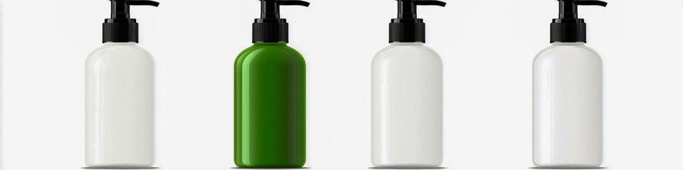 Hand soap bottle mockups, 4 pump bottles