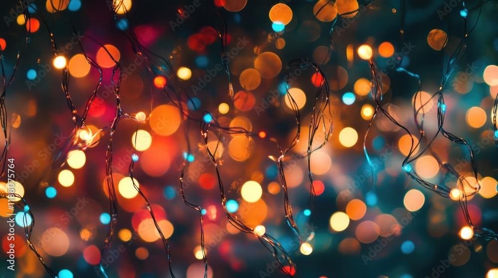 Wall mural colorful bokeh background created from festive lights in an abstract pattern perfect for holiday and