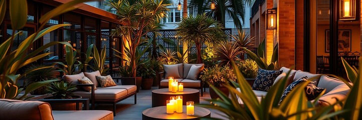 A cozy room featuring two chairs and a table, surrounded by lush green plants for a refreshing atmosphere