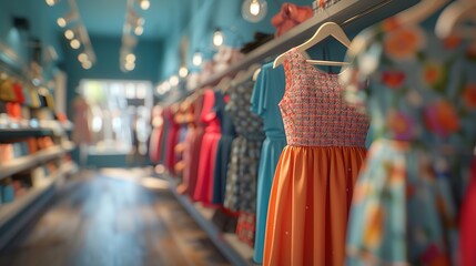 Naklejka premium A closeup view of colorful garments displayed on hangers in a store
