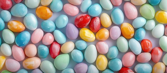 Fototapeta premium Colorful assortment of Easter eggs in various shades creating a vibrant festive background for holiday themed projects and celebrations