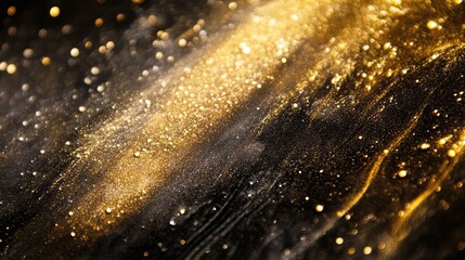 Obraz premium Abstract golden bokeh lights swirling on a dark background creating a stunning shimmering texture for elegant designs and visuals