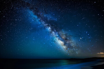 Stunning banner of a starry night sky, featuring the Milky Way in vibrant colors. Perfect for social media covers or screensavers, showcasing a high-resolution celestial landscape.
