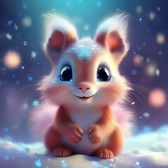 Fototapeta premium Putziges fantasievolles Eichhörnchen in Winterlandschaft