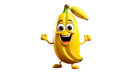 Cartoon Banana with Emoji Eyes Dancing on a White Background