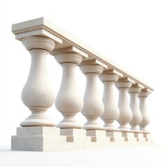 Elegant decorative stone balustrade columns architectural design showcase minimalist style indoor setting close-up view, isolated on white background