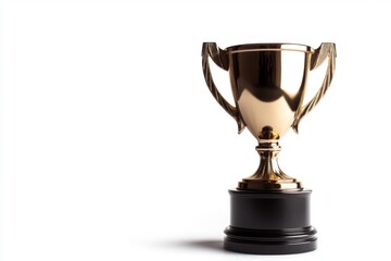 A shiny gold trophy symbolizing victory and achievement. It stands tall on a black base. This image represents success and recognition in competitions. Generative AI