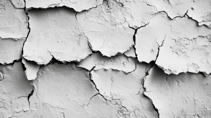 Obraz premium Cracked white wall background with rough texture creating a distressed and weathered appearance ideal for design projects and art backgrounds