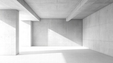 Obraz premium Minimalist concrete interior with natural light casting shadows on smooth walls, perfect for modern architecture projects.