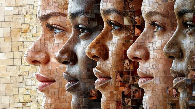 Faces of Unity: A poignant mosaic of diverse faces, each a unique thread in the tapestry of humanity. The composition embodies the power and beauty of human connection.