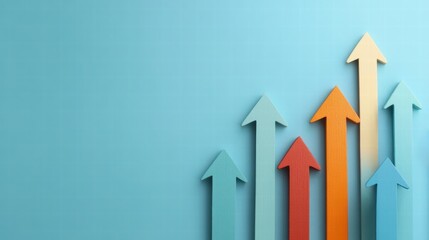 Colorful arrows pointing upwards on a blue background, symbolizing growth, success, and progress in business and life.