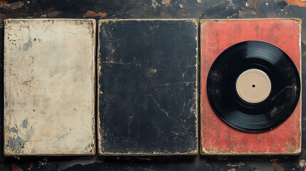Vinyl vintage cd album or photo cover with cracks, worn edges and scratches. Old paper and plastic square frame with overlay effect. Realistic vector set of retro rough distressed disc package.