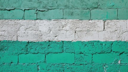 Textured wall background in green and gray bricks with a worn look suitable for design and creative projects