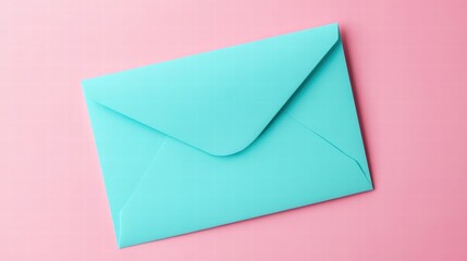 A teal envelope on a pink background, ideal for greetings, invitations, or special occasions.