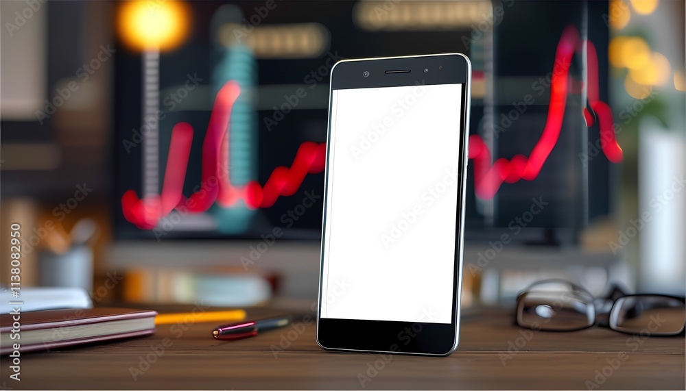 Poster analyzing business trends with mobile devices office setting digital graphs modern workspace close-u