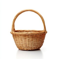 Wicker basket display isolated on white background photography studio setting minimalist viewpoint stylish concept