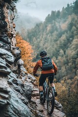 Fototapeta premium Cyclist Biking Through Rocky Terrain in Nature 
