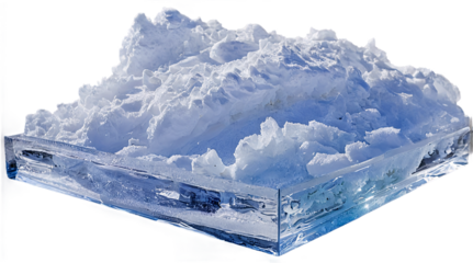 Transparent snowdrifts showcase ethereal beauty on a clear background, creating a striking visual interplay of snow and light