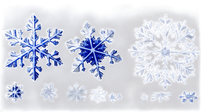 Transparent snowflakes with intricate designs on a clear background showcasing the beauty of winter elements