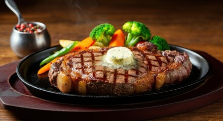 Sizzling Ribeye with Garlic Butter and Vegetables