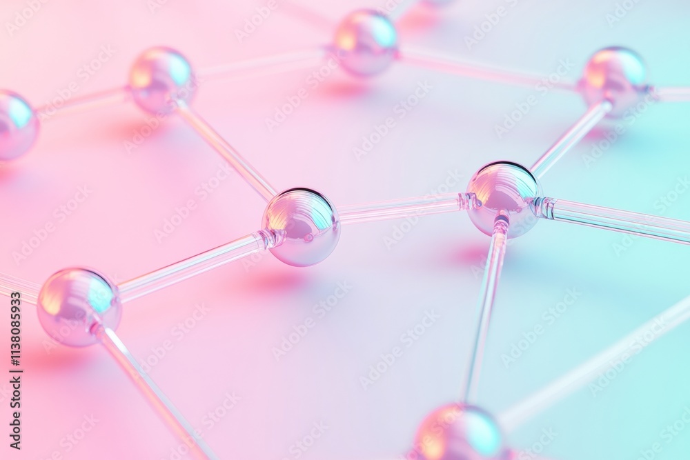 Aufkleber Abstract Metallic Pastel Nodes with Gradient Connections Depicting Digital Community and Tech Literacy