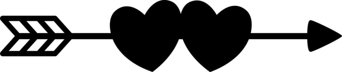 Valentine's Day Love Cupid Arrow with heart shape silhouette.
Valentine heart and arrow icon.
Transparent background.