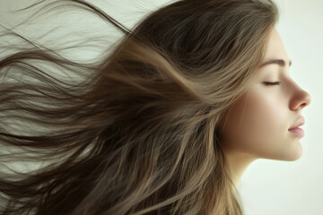 Fototapeta premium woman with long brown hair in the wind