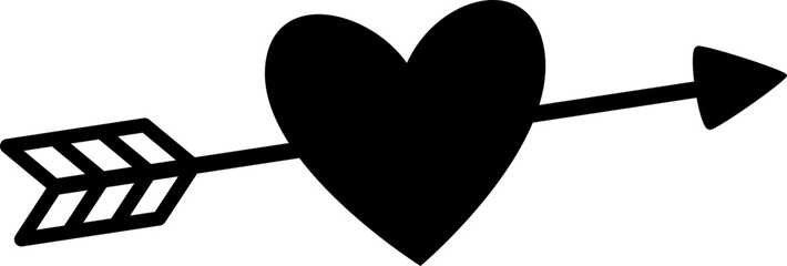Valentine's Day Love Cupid Arrow with heart shape silhouette.
Valentine heart and arrow icon.
Transparent background.