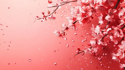 Fototapeta premium Festive peach blossom decoration Spring Festival background material, Chinese New Year background, with copy space