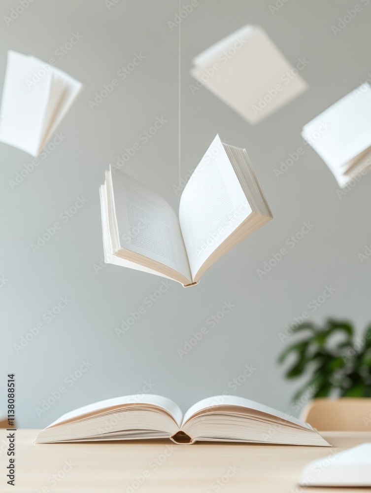 Aufkleber floating books enchanting minimalist composition in soft light