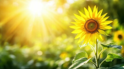 Obraz premium Close-up of a sunflower glowing in sunlight, vibrant and realistic textures, isolated with a soft blurred background for artistic focus and clarity.