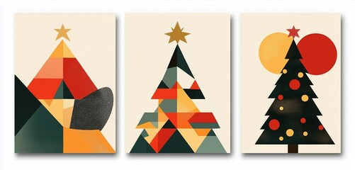 Stylish Christmas Canvas Art Featuring Simple Geometric Patterns in Festive Colors
