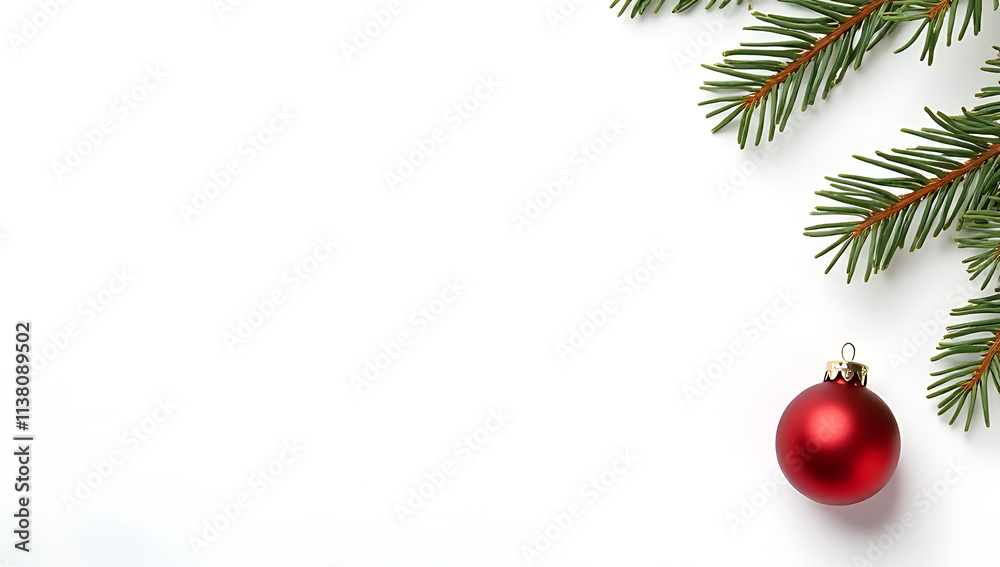 Poster a festive christmas concept featuring a simple yet elegant design with a pine branch and red ball or