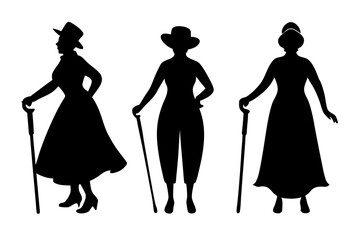 silhouette of old woman walking. vector illustration.