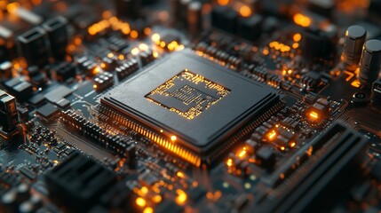 Obraz premium Futuristic AI Chip on Circuit Board Close-Up