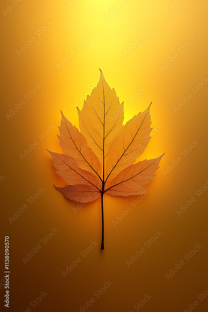 Poster a delicate golden light illuminates a single abstract tree leaf on its surrounding richly textured g