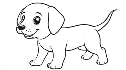 A black and white cartoon drawing of a puppy.