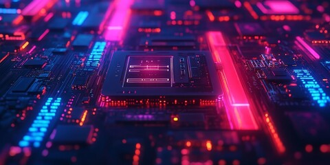 Obraz premium Futuristic AI Chip on Blue Circuit Board