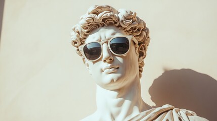 A classic sculpture of a man wearing sunglasses.