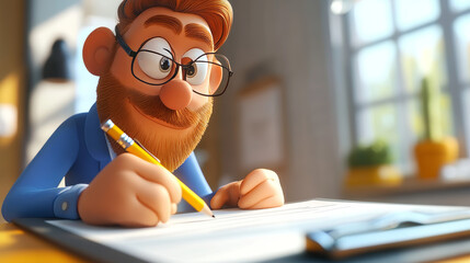 An illustration of a cartoon pencil writing on a survey clipboard