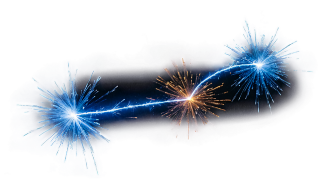 Visual representation of transparent sparks connecting two points in a creative and dynamic manner on a transparent background