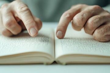 Close-Up of Hands Pointing at Handwritten Notes in Open Notebook with Soft Lighting